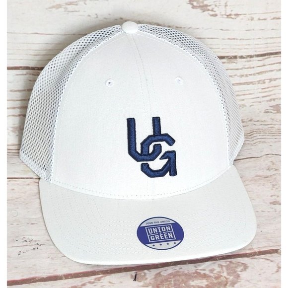 Union Green UG White/Navy Mesh Back Adjustable Rally Snapback Hat Join the Union - Picture 1 of 13